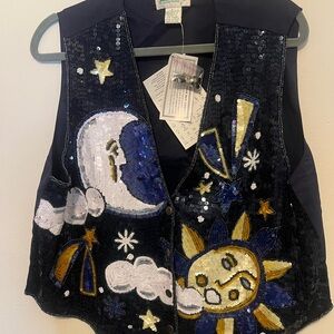Quacker Factory Navy Sequin Starry Night Vest